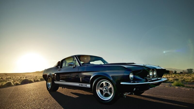 Black Muscle Car — Dramatic, Sunset, Photograph, Road, Sun