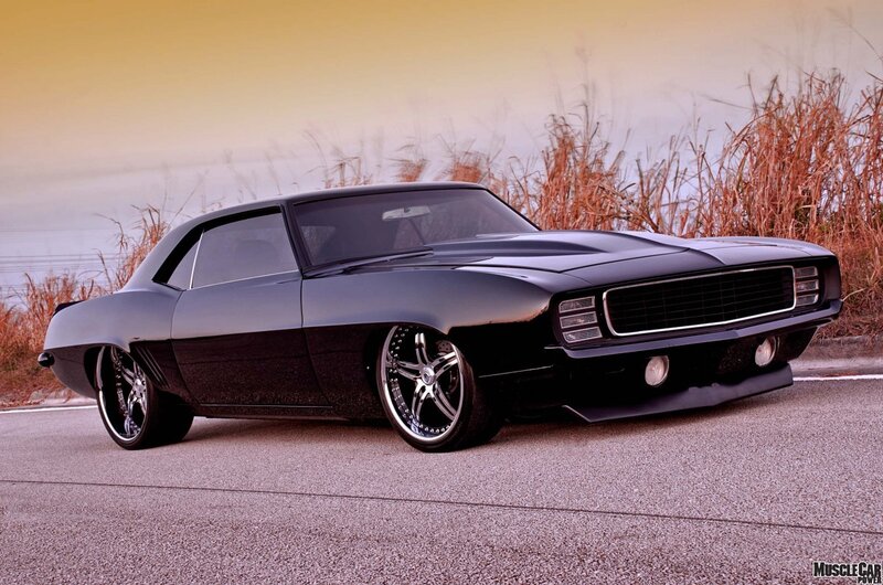 Black Muscle Car — Dramatic, Sunset, Photograph, Road, Tall Grass