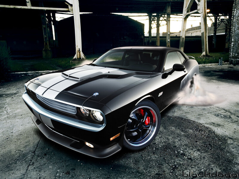 Black Muscle Car — Dramatic, Sunset, Photograph, Smoke