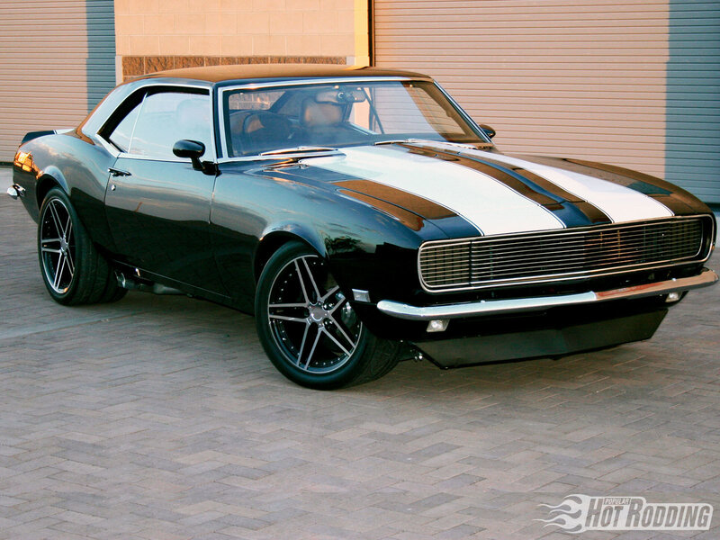 Black Muscle Car — Dramatic, Sunset, Photograph, Stripes