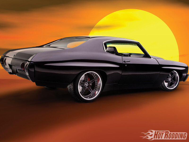 Black Muscle Car — Dramatic, Sunset, Photograph, Sun