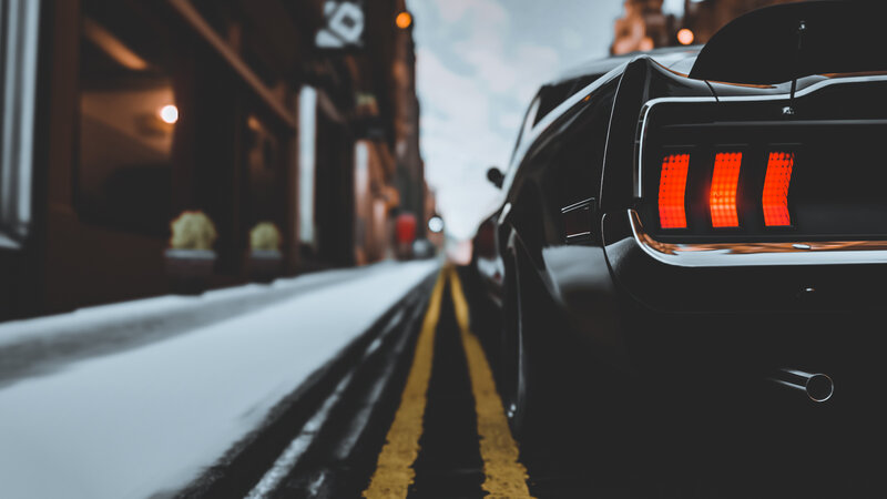 Black Muscle Car — Dramatic, Winter, Photograph
