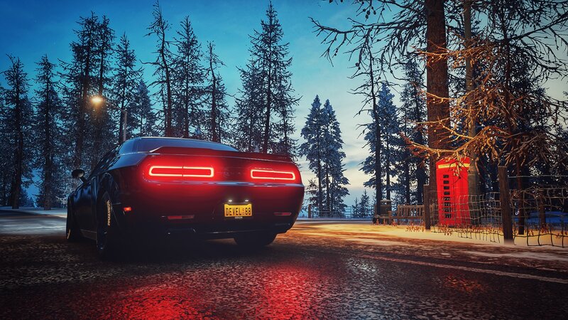 Black Muscle Car — Dramatic, Winter