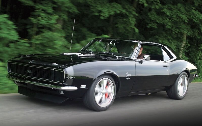 Black Muscle Car — Dynamic, Afternoon, Photograph, Driver, Trees