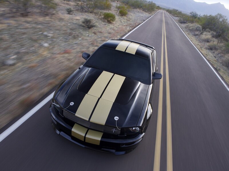 Black Muscle Car — Dynamic, Afternoon, Photograph, Road, Desert, Mountains