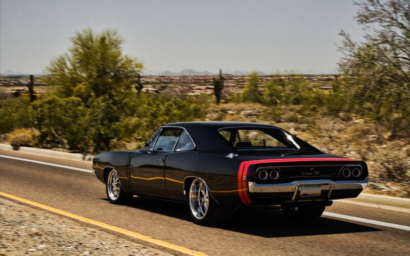 Black Muscle Car — Dynamic, Afternoon, Photograph, Road