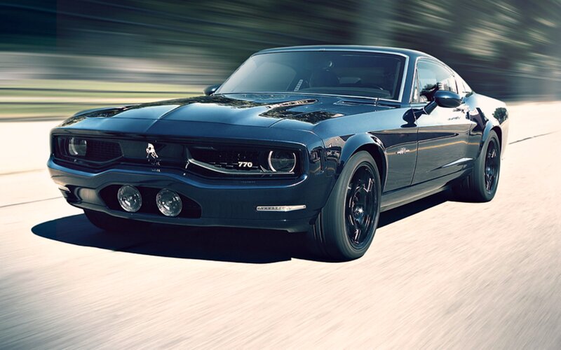 Black Muscle Car — Dynamic, Afternoon, Photograph, Road, Trees