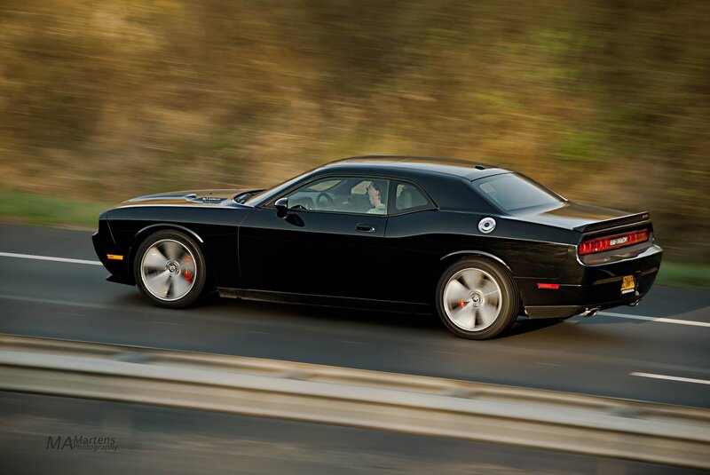 Black Muscle Car — Dynamic, Sunset, Photograph, Driver