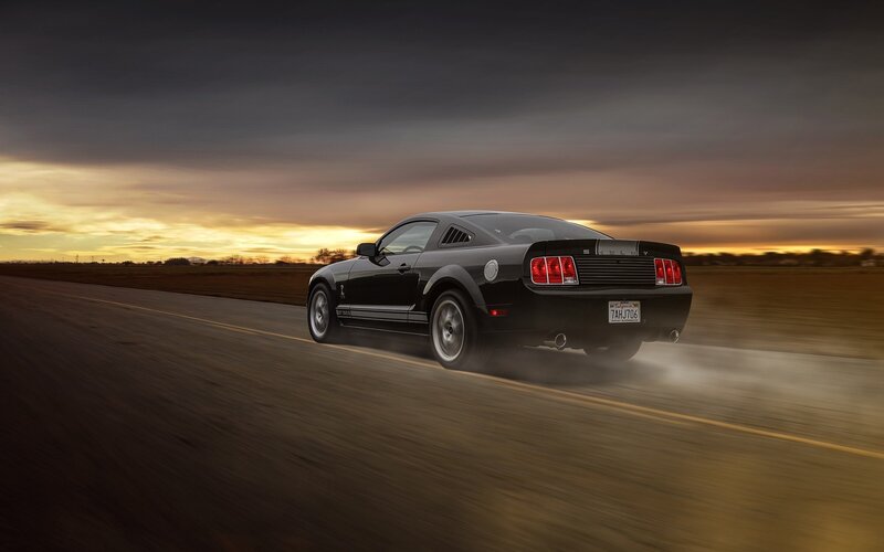 Black Muscle Car — Dynamic, Sunset, Photograph