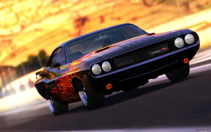 Black Muscle Car — Dynamic, Sunset