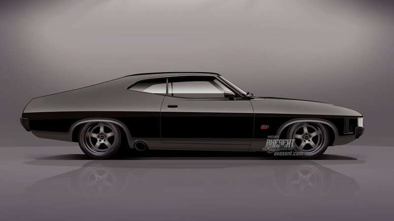 Black Muscle Car — Gray, Dramatic, Digital Art