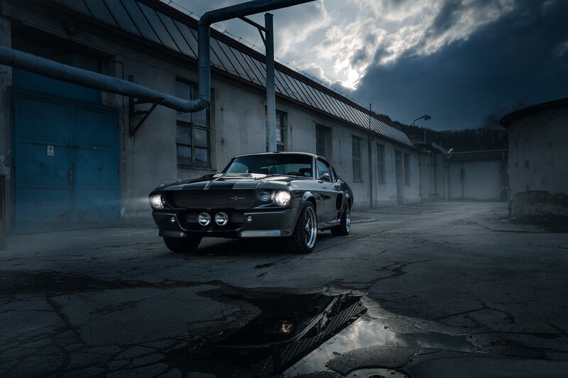 Black Muscle Car — Gray, Dramatic, Night