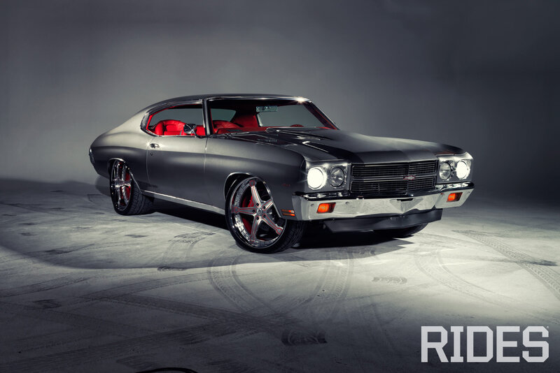 Black Muscle Car — Gray, Dramatic, Photograph, Red Interior
