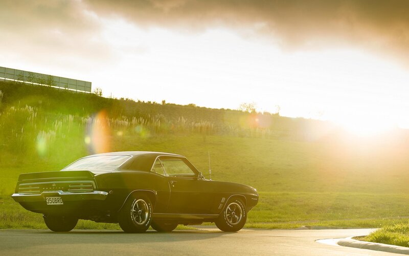 Black Muscle Car — Green, Dramatic