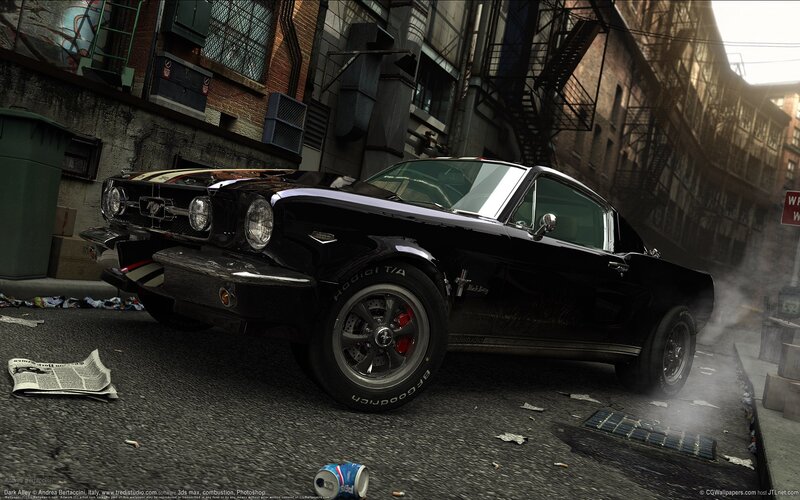 Black Muscle Car in Alley — Dramatic