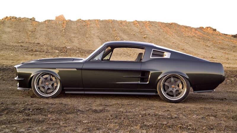 black muscle car in desert