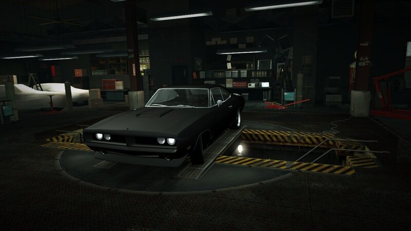 black muscle car in garage