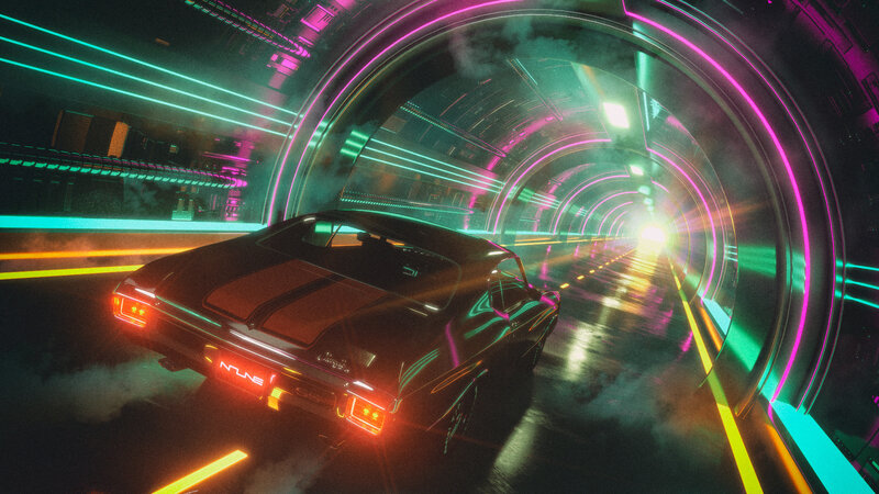 Black Muscle Car in Tunnel