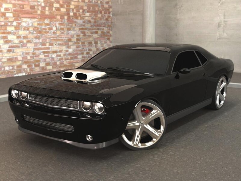 Black Muscle Car — Neutral, 3d Render, Brick Wall