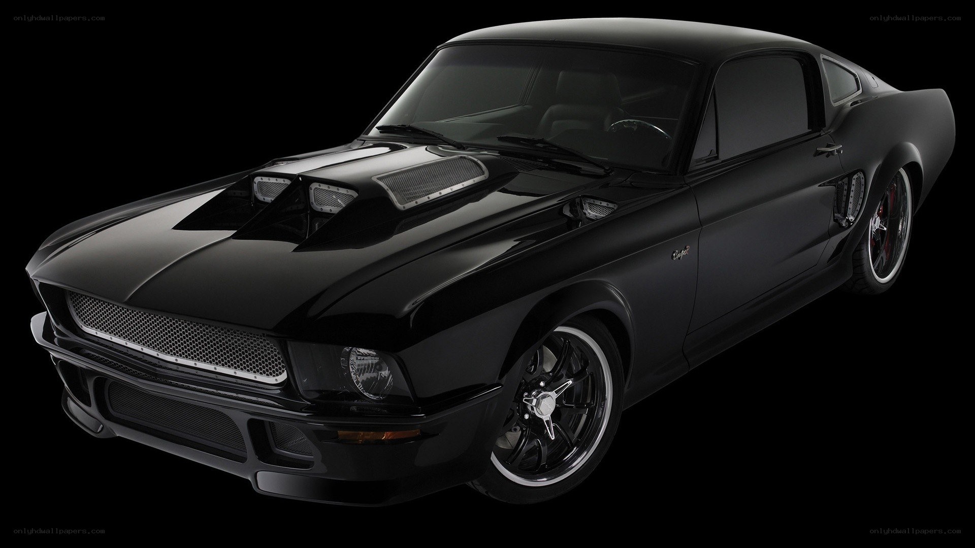 black muscle car on black background