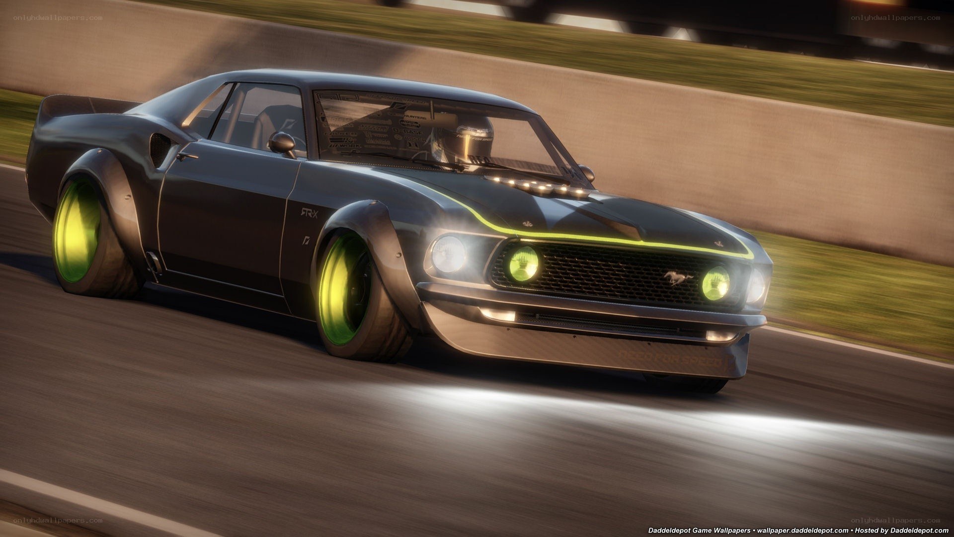 black muscle car on racetrack