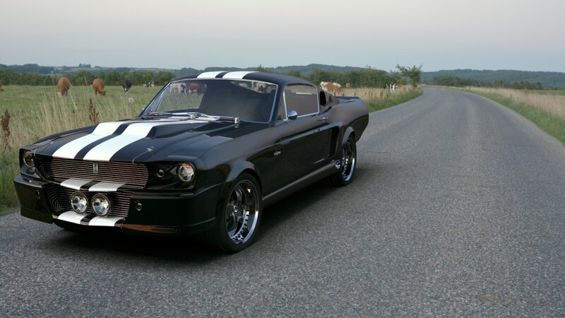 Black Muscle Car on Road — Serene