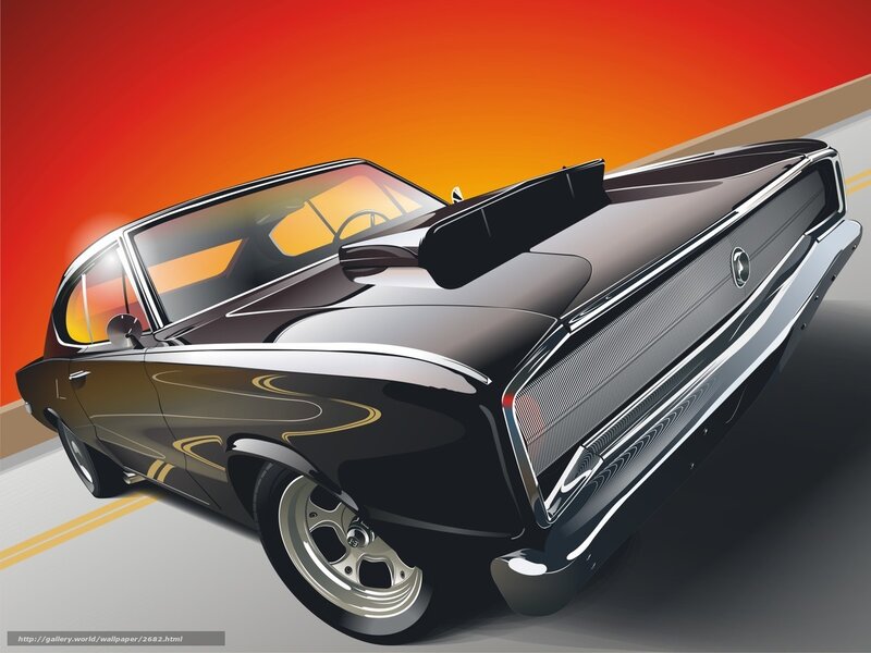 Black muscle car on road