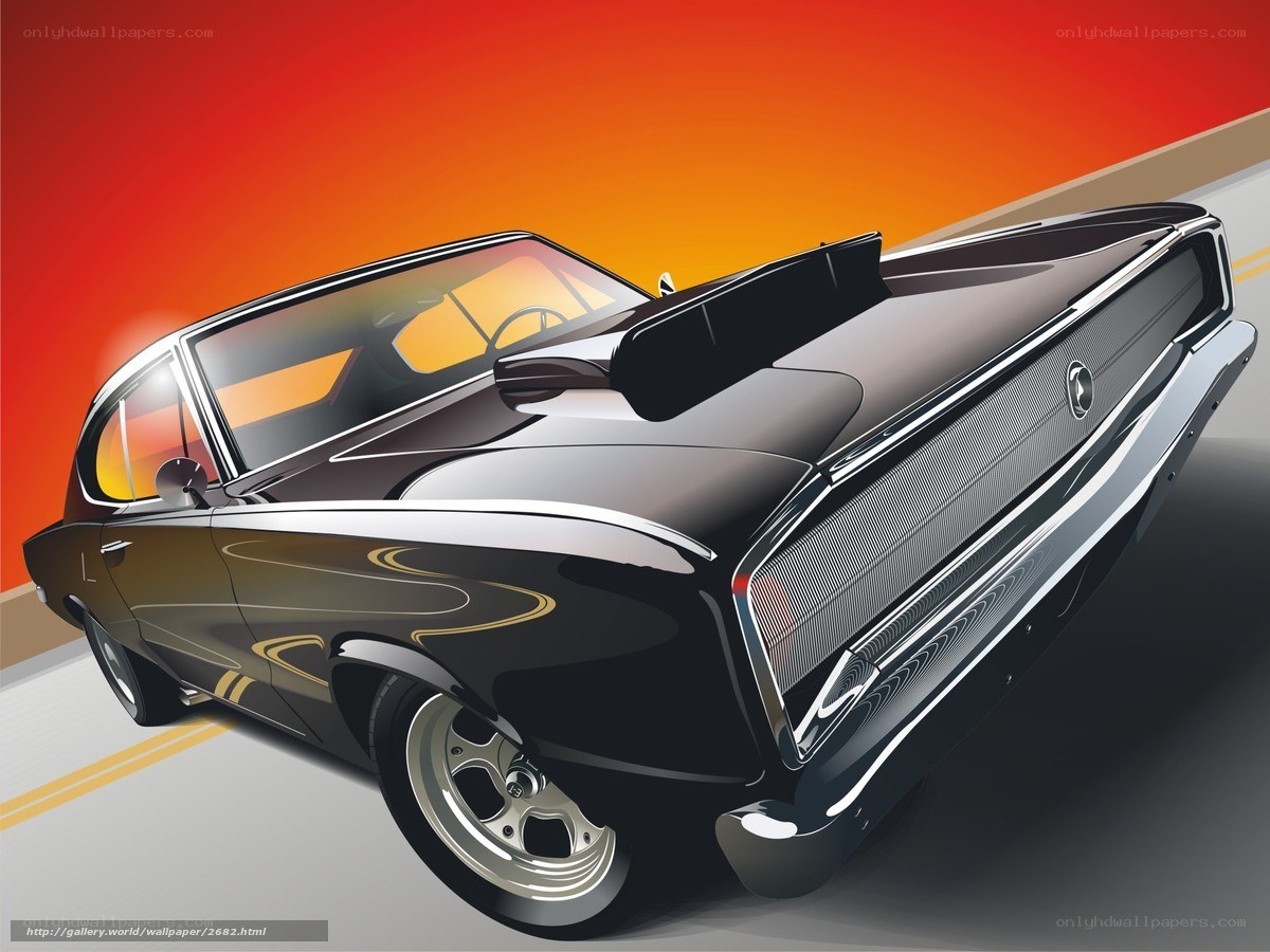 Black muscle car on road