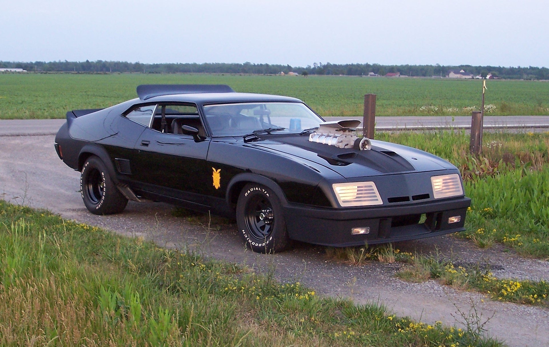 black muscle car on roadside