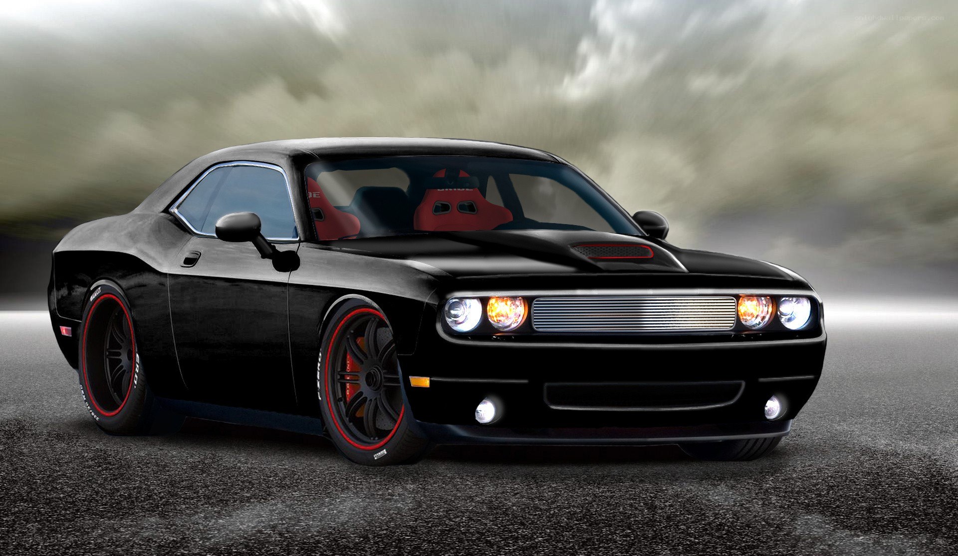 Black muscle car on track