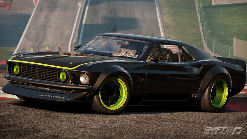 Black Muscle Car on Track — Dynamic, Afternoon