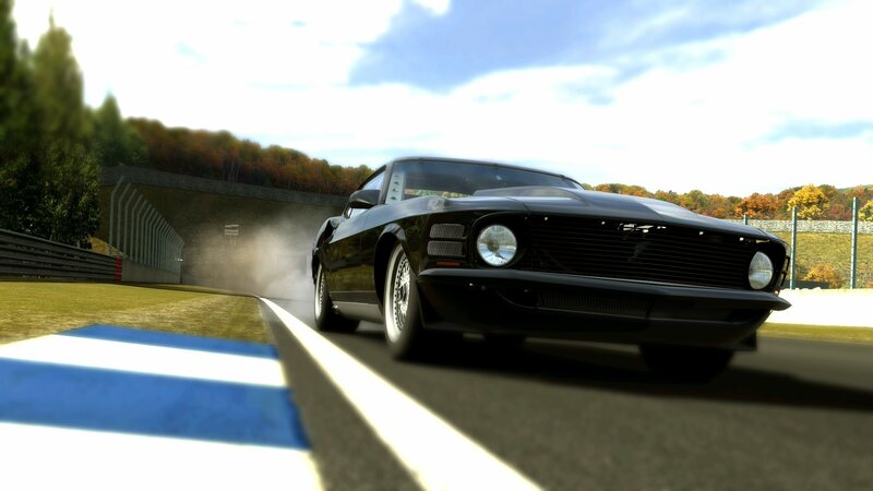 Black Muscle Car on Track — Dynamic, Autumn