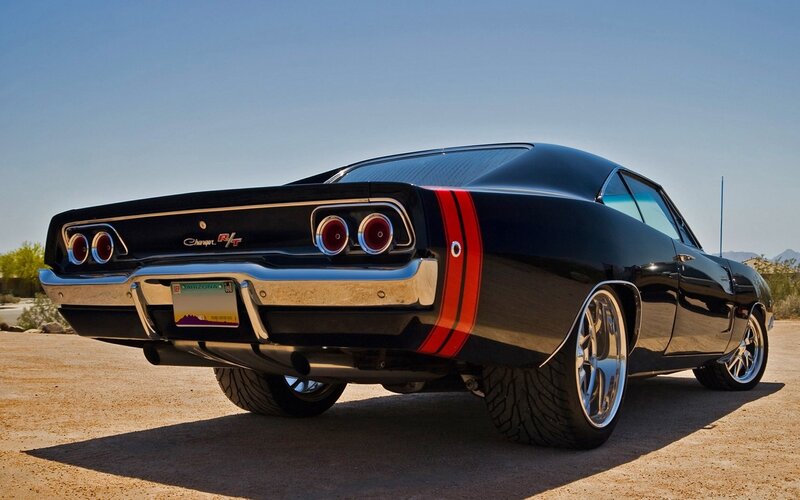 Black muscle car rear view