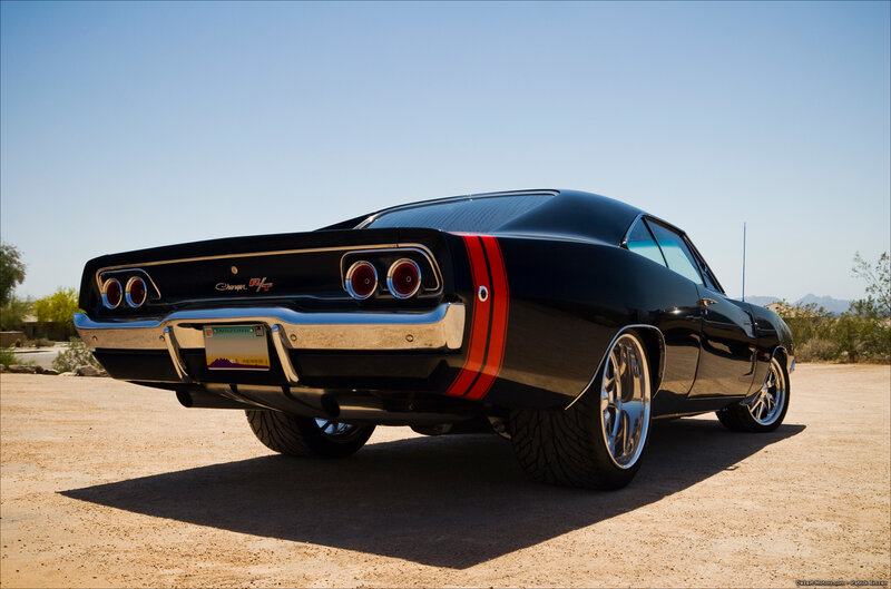 Black muscle car rear view
