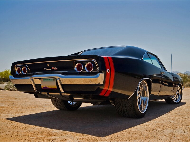 Black muscle car rear view