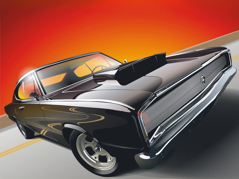 Black Muscle Car — Red, Dramatic