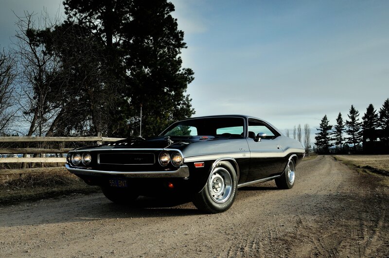 Black Muscle Car — Serene, Afternoon, Photograph, Dirt Road