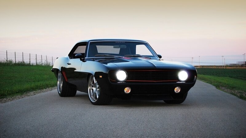 Black Muscle Car — Serene, Sunset, Photograph