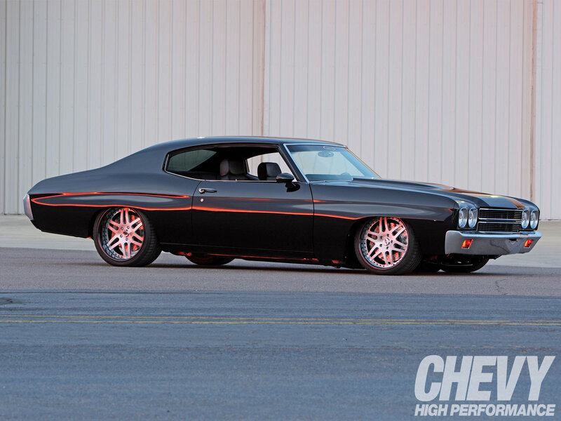 Black muscle car with custom wheels
