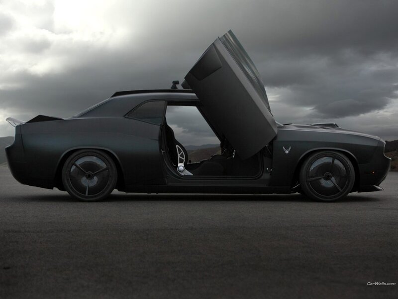black muscle car with gull-wing door