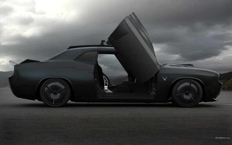 black muscle car with gull-wing door