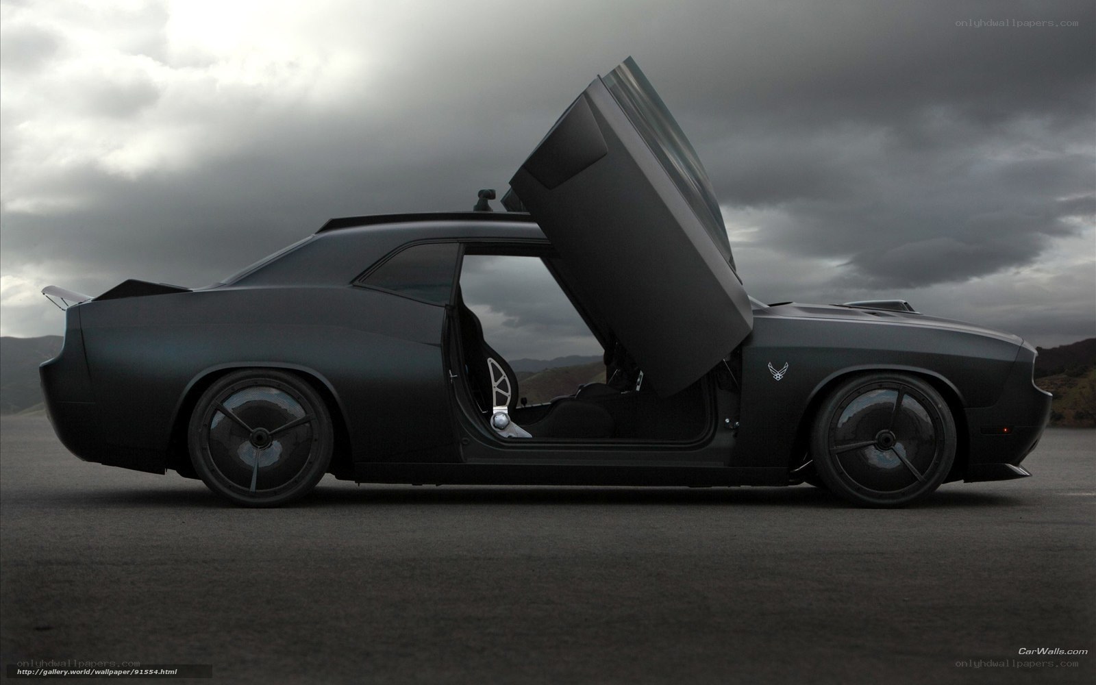 black muscle car with gull-wing door