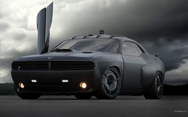 black muscle car with open door