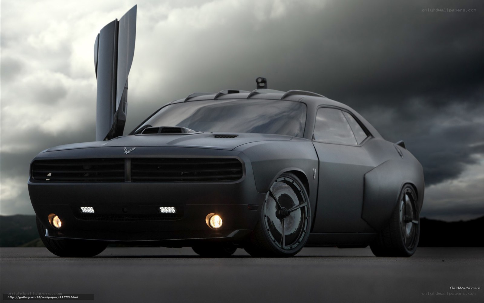 black muscle car with open door