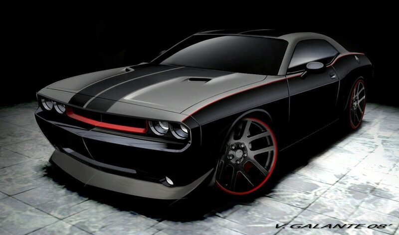 black muscle car with red accents
