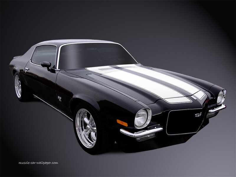 black muscle car with stripes