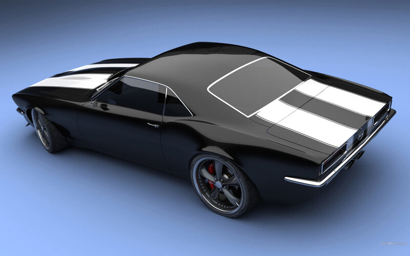 black muscle car with stripes