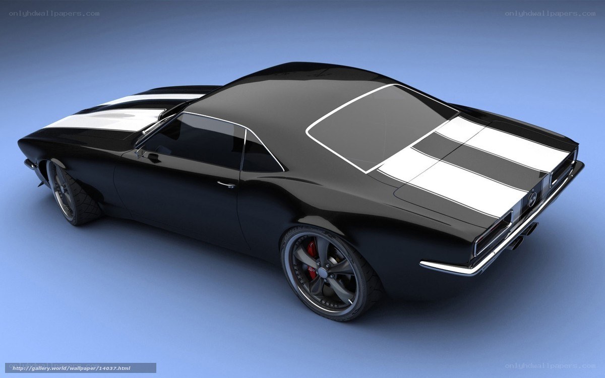 black muscle car with stripes