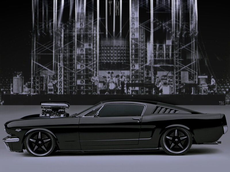 black muscle car with supercharger