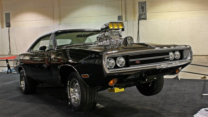 Black muscle car with supercharger